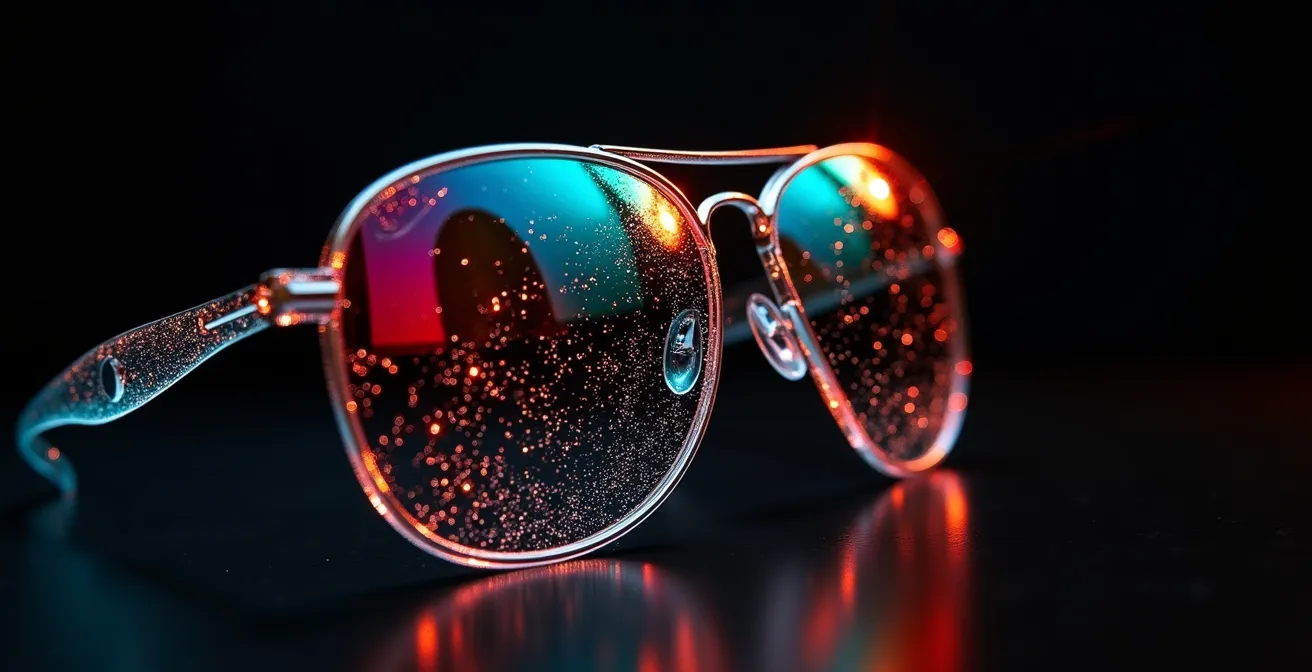 Verre Ray-Ban analysé au spectrophotomètre montrant les courbes de filtration UV